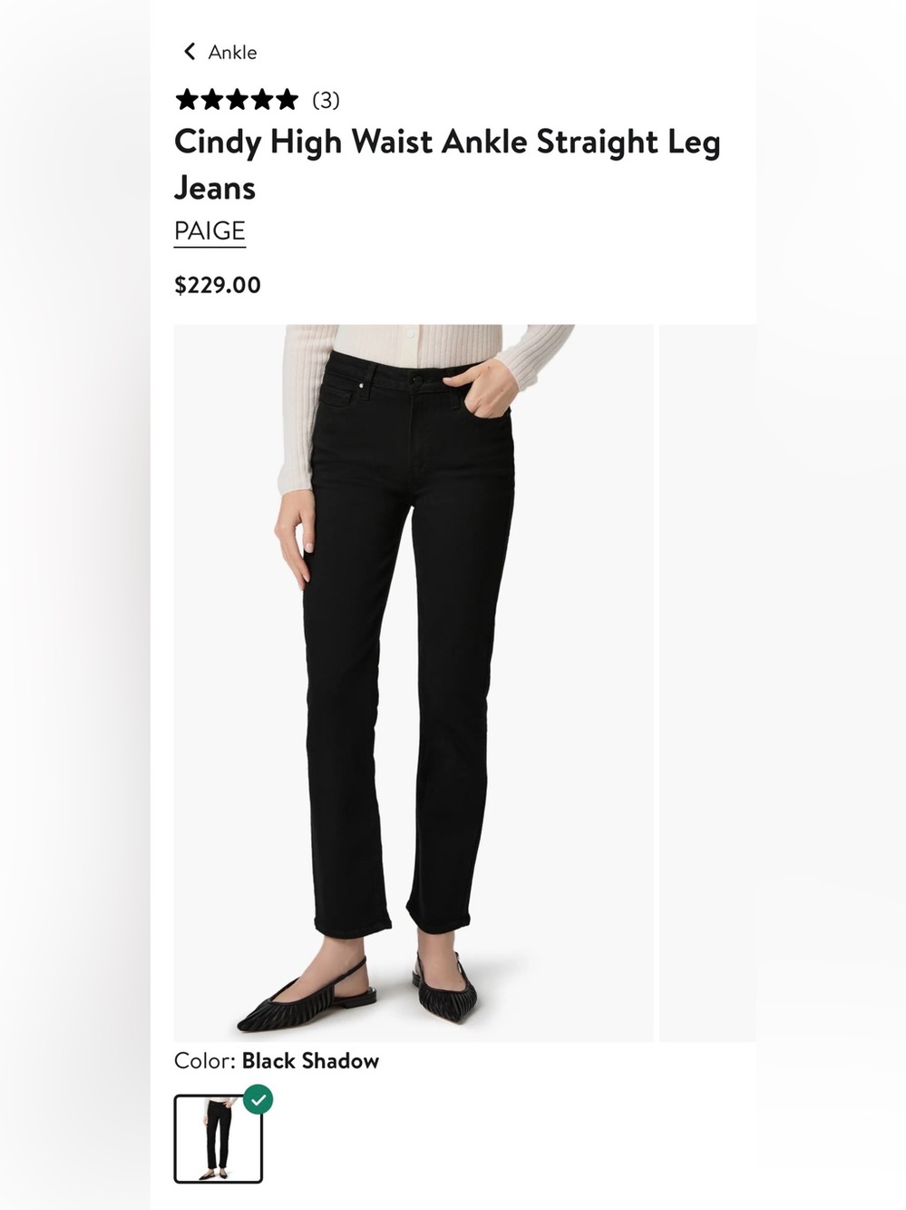 PAIGE Cindy High Waist Ankle Straight Leg Jeans — Black Shadow